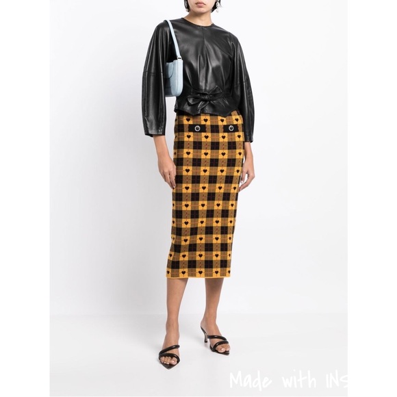 Alessandra Rich yellow heart check-pattern pencil skirt - Picture 1 of 12